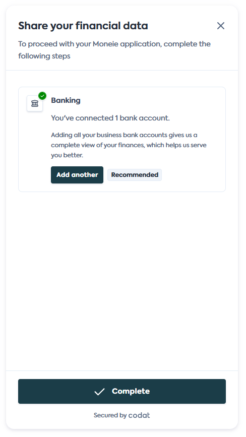 Link screen — Add another banking account